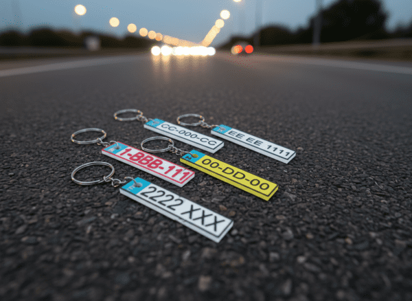Custom License Plate Keychain Mix On The Road Keychain 600x438
